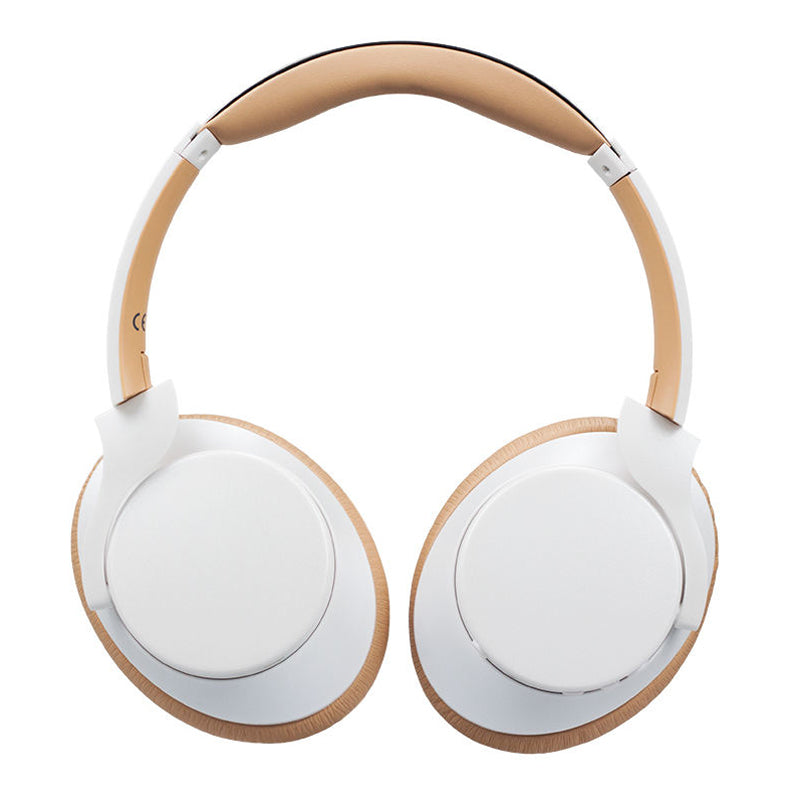 White & Beige Wireless Headphones Lightweight Over Ear